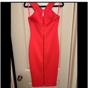 NEW Ted Baker Zipper Dress Size 2 Bloomingdales Pink Red Coral Sleeveless Midi